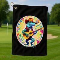 Psychedelic Country Cow Iguana Lizard Playing Guitar Golf Towel thumb 1