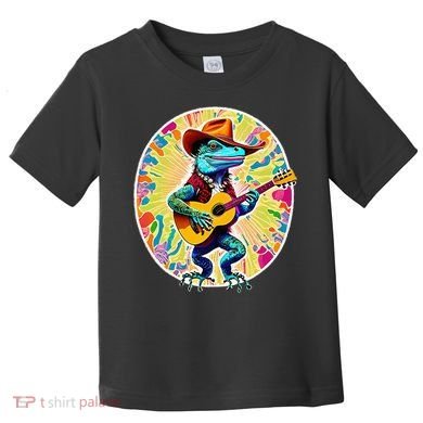 Psychedelic Country Cow Iguana Lizard Playing Guitar Toddler T-Shirt
