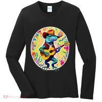 Psychedelic Country Cow Iguana Lizard Playing Guitar Women's Long Sleeve Shirt thumb 0