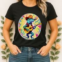 Psychedelic Country Cow Iguana Lizard Playing Guitar Women's T-Shirt thumb 2