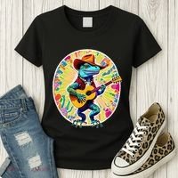 Psychedelic Country Cow Iguana Lizard Playing Guitar Women's T-Shirt thumb 3