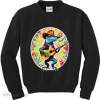 Psychedelic Country Cow Iguana Lizard Playing Guitar Kids Sweatshirt thumb 0