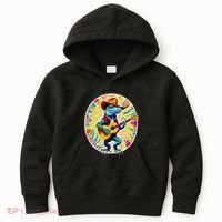 Psychedelic Country Cow Iguana Lizard Playing Guitar Kids Hoodie thumb 0