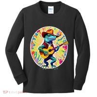 Psychedelic Country Cow Iguana Lizard Playing Guitar Kids Long Sleeve Shirt thumb 0