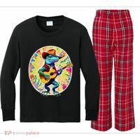Psychedelic Country Cow Iguana Lizard Playing Guitar Kids Long Sleeve Plaid Pajama Set thumb 0