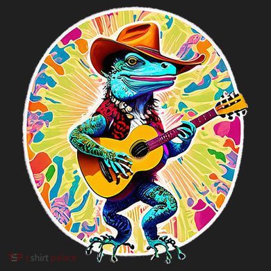 Psychedelic Country Cow Iguana Lizard Playing Guitar Kids Long Sleeve Plaid Pajama Set