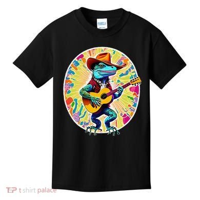 Psychedelic Country Cow Iguana Lizard Playing Guitar Kids T-Shirt