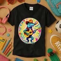 Psychedelic Country Cow Iguana Lizard Playing Guitar Kids T-Shirt thumb 3