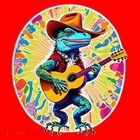 Psychedelic Country Cow Iguana Lizard Playing Guitar Santa Hat thumb 1