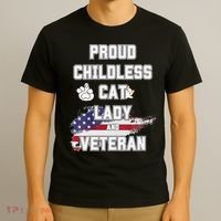 Proud Childless Cat Lady And Veteran T-Shirt thumb 3