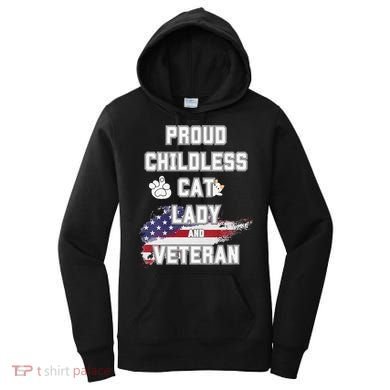 Proud Childless Cat Lady And Veteran Women's Hoodie
