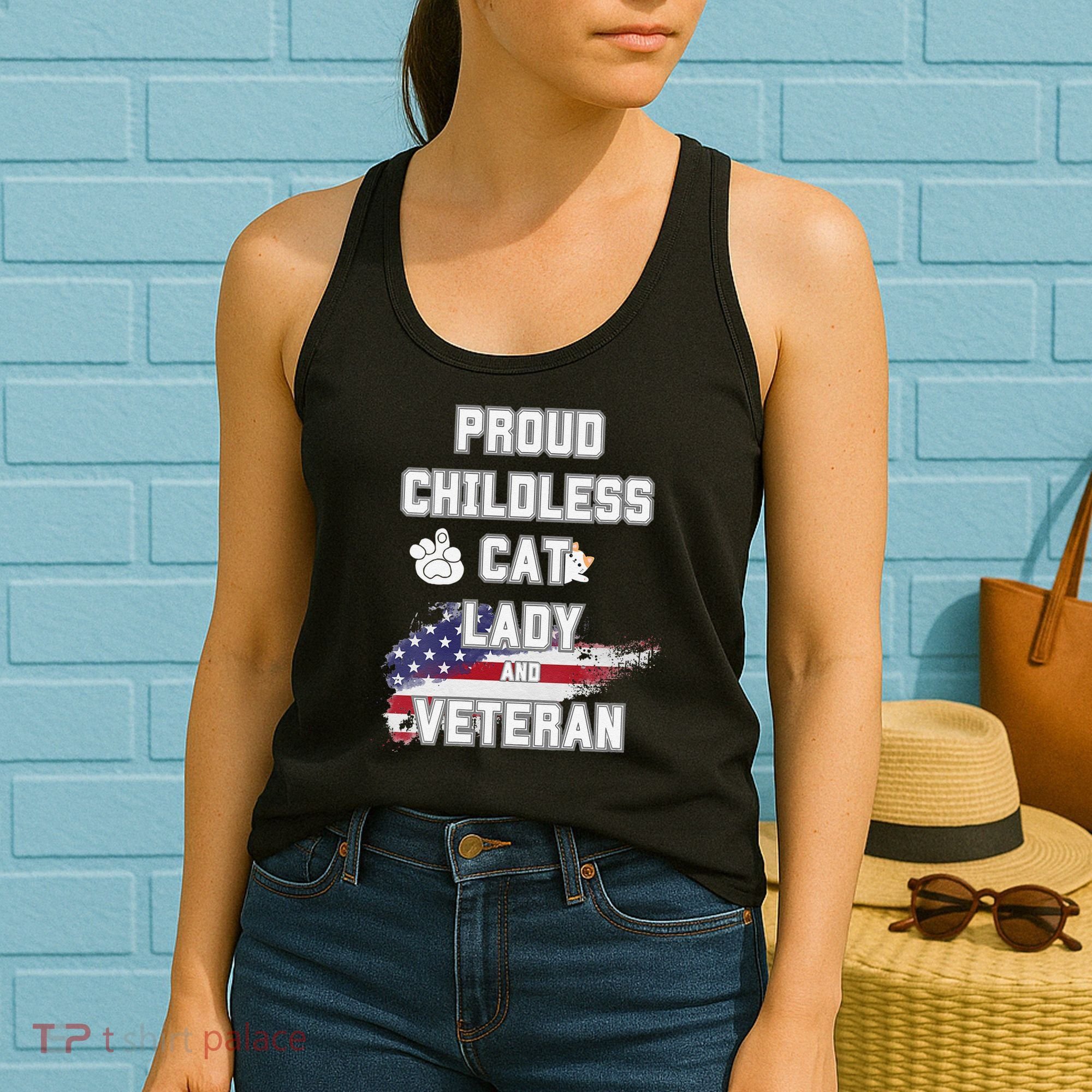 Proud Childless Cat Lady And Veteran Women's Tank Top