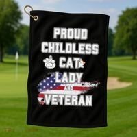 Proud Childless Cat Lady And Veteran Golf Towel thumb 1