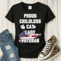 Proud Childless Cat Lady And Veteran Women's T-Shirt thumb 3