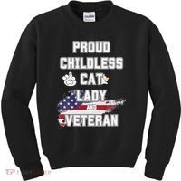 Proud Childless Cat Lady And Veteran Kids Sweatshirt thumb 0