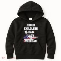 Proud Childless Cat Lady And Veteran Kids Hoodie thumb 0