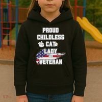 Proud Childless Cat Lady And Veteran Kids Hoodie thumb 3