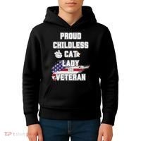 Proud Childless Cat Lady And Veteran Kids Hoodie thumb 4
