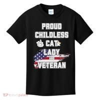 Proud Childless Cat Lady And Veteran Kids T-Shirt thumb 0