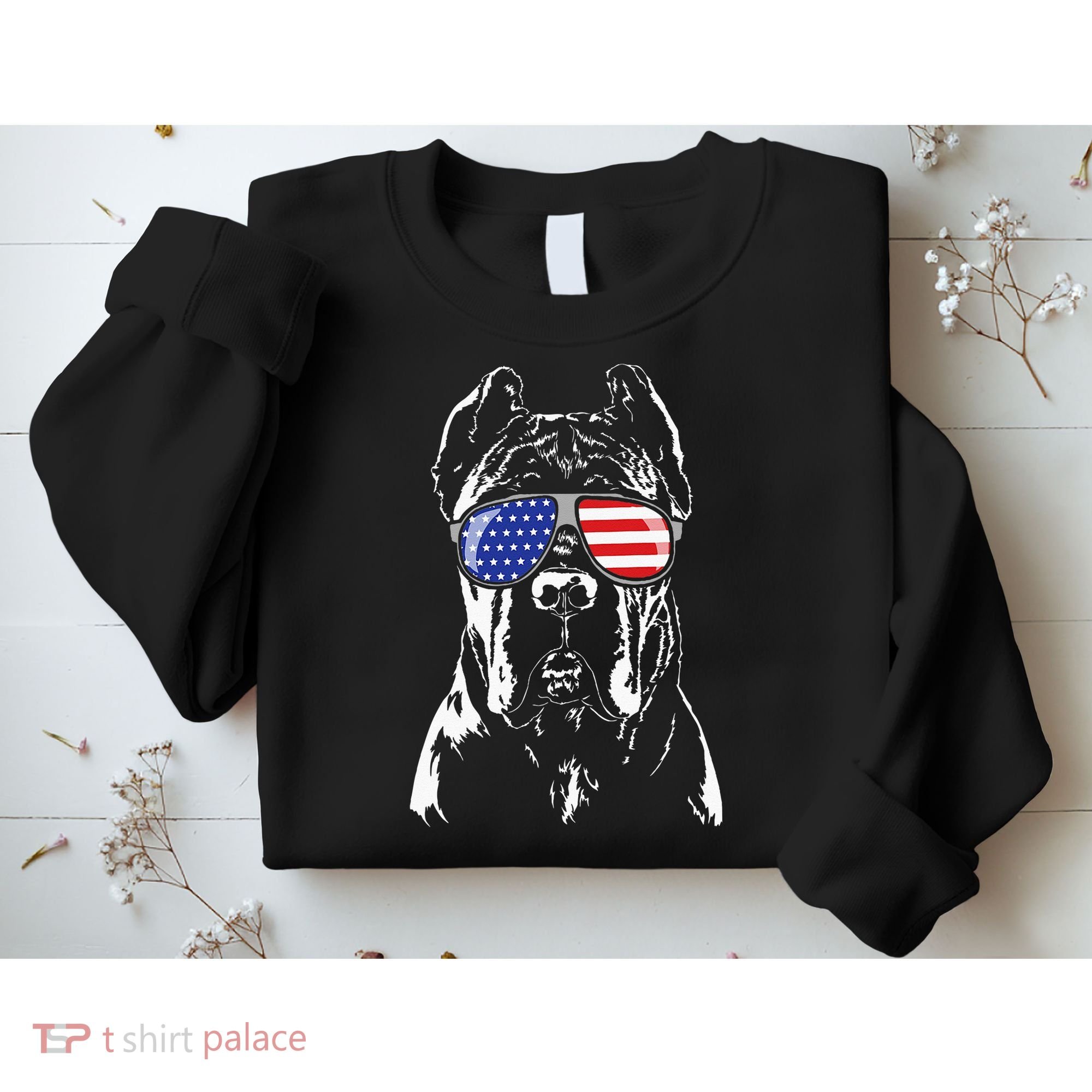 Proud Cane Corso American Flag Sunglasses Patriotic Dog Sweatshirt