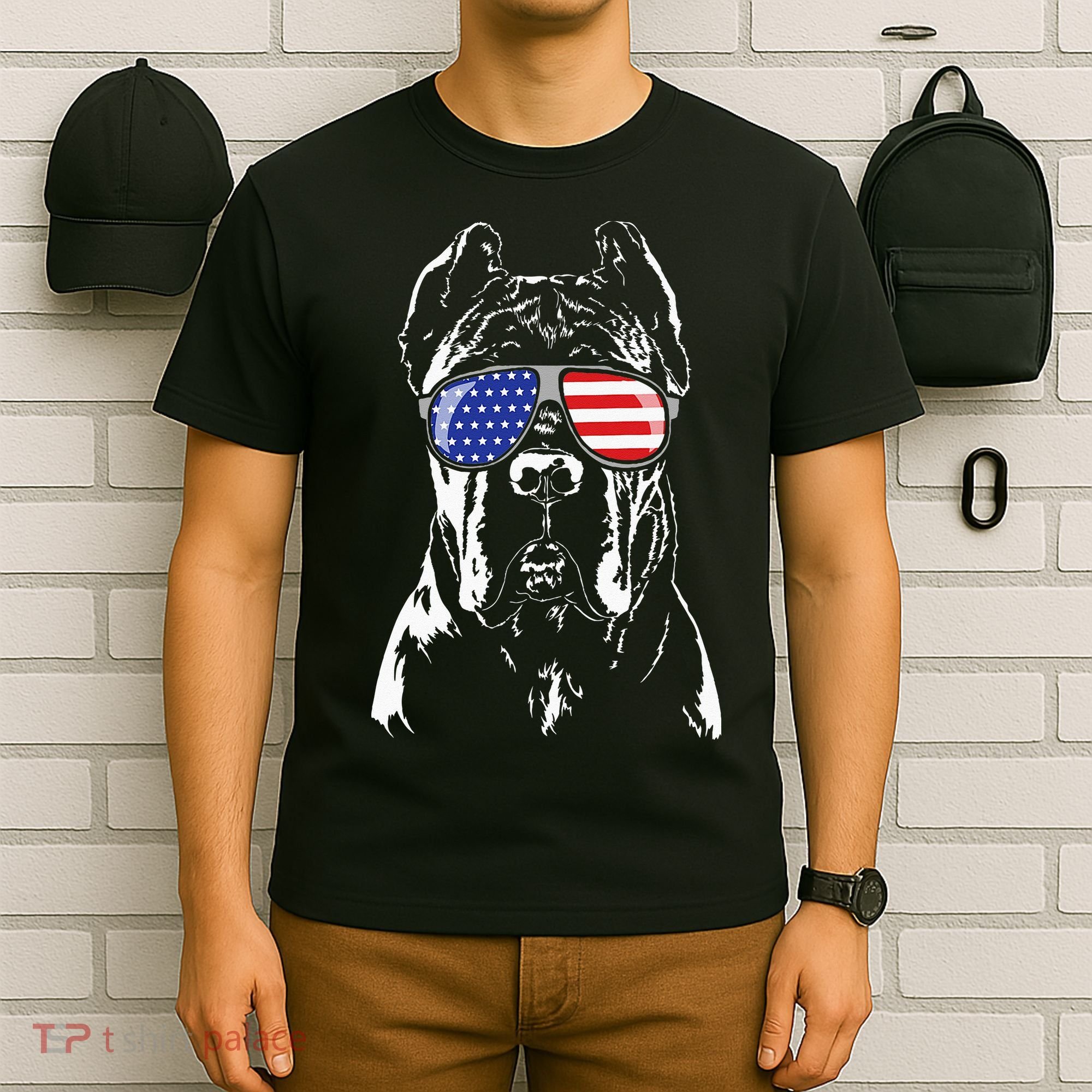 Proud Cane Corso American Flag Sunglasses Patriotic Dog T-Shirt