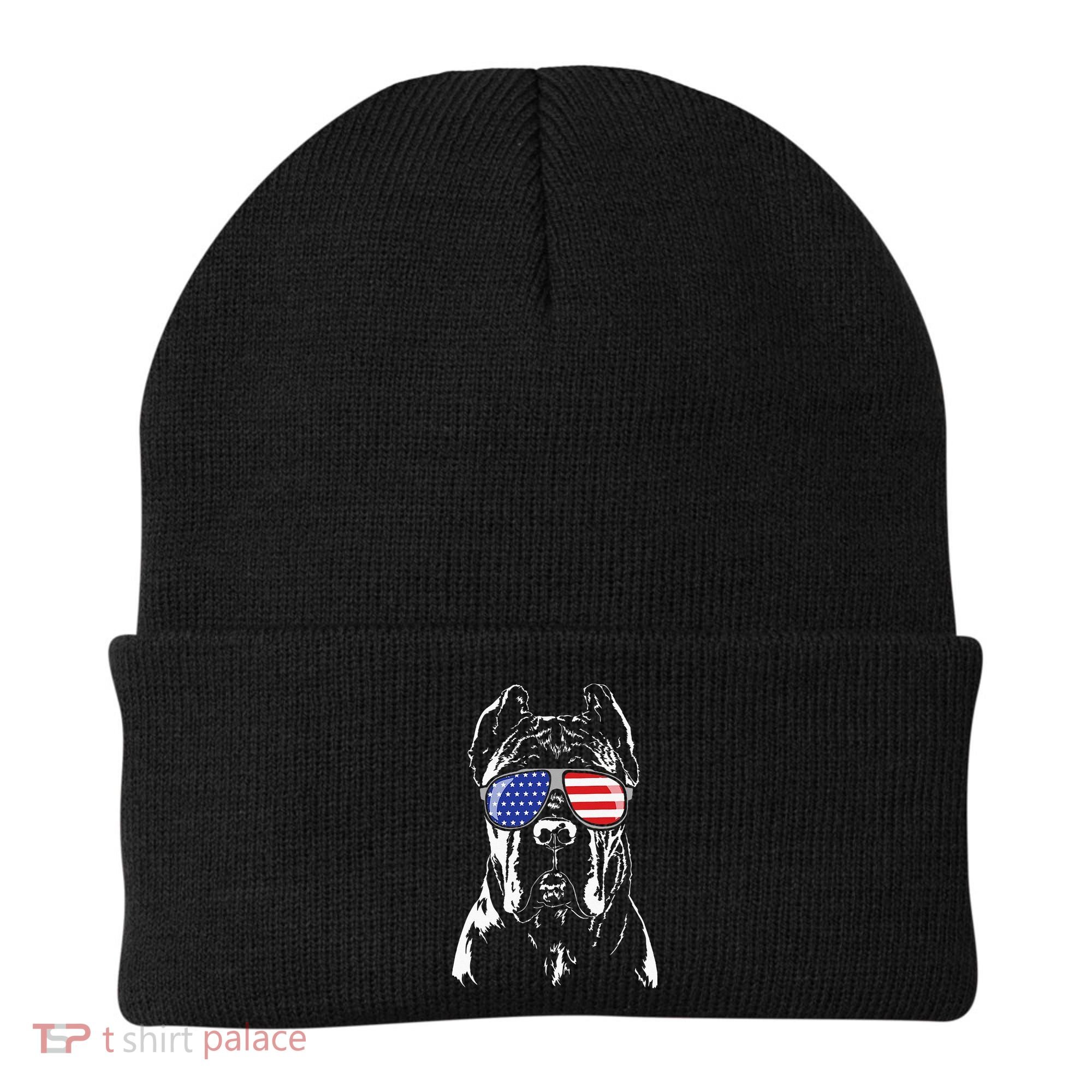 Proud Cane Corso American Flag Sunglasses Patriotic Dog Beanie