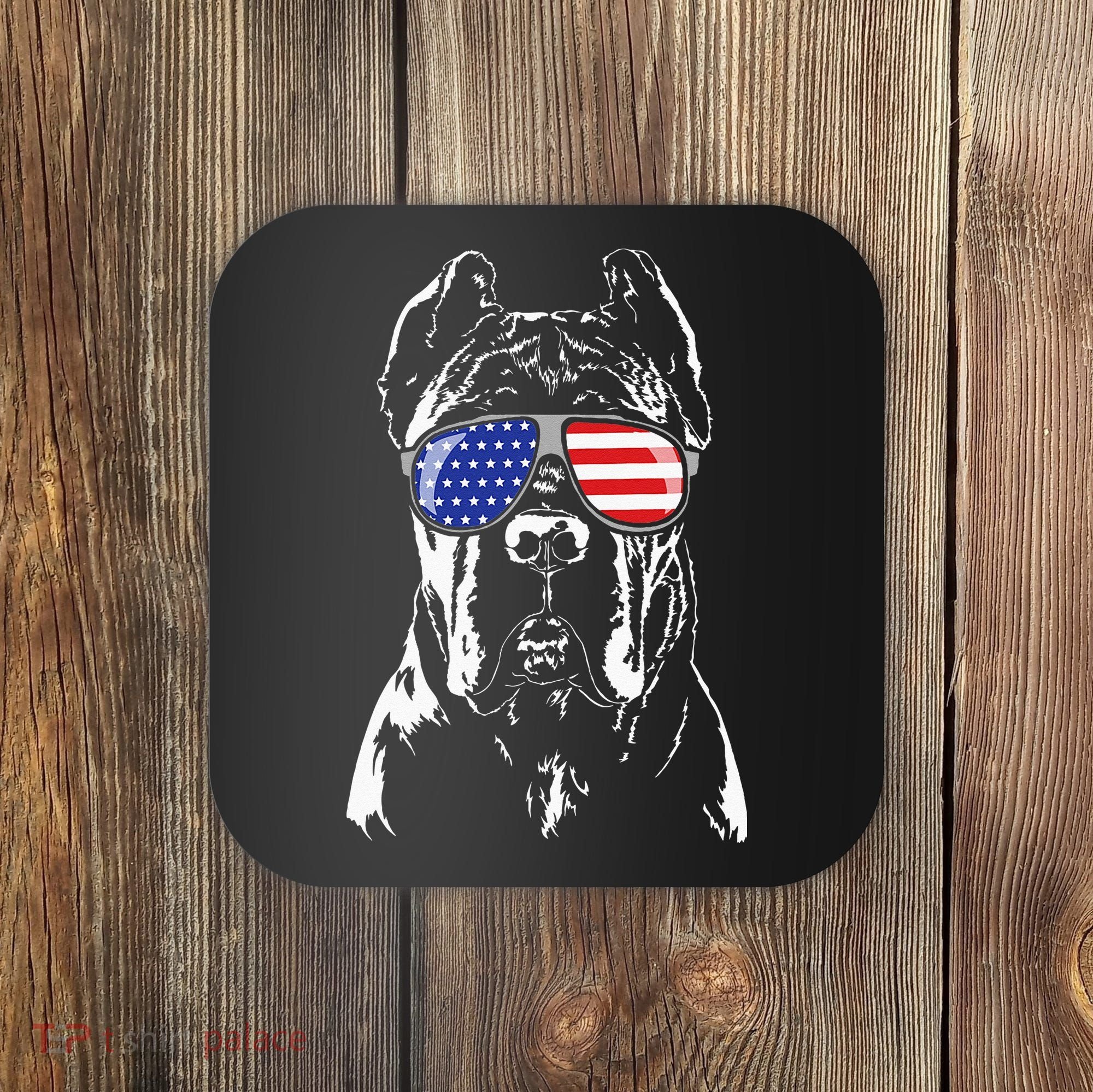Proud Cane Corso American Flag Sunglasses Patriotic Dog Coaster