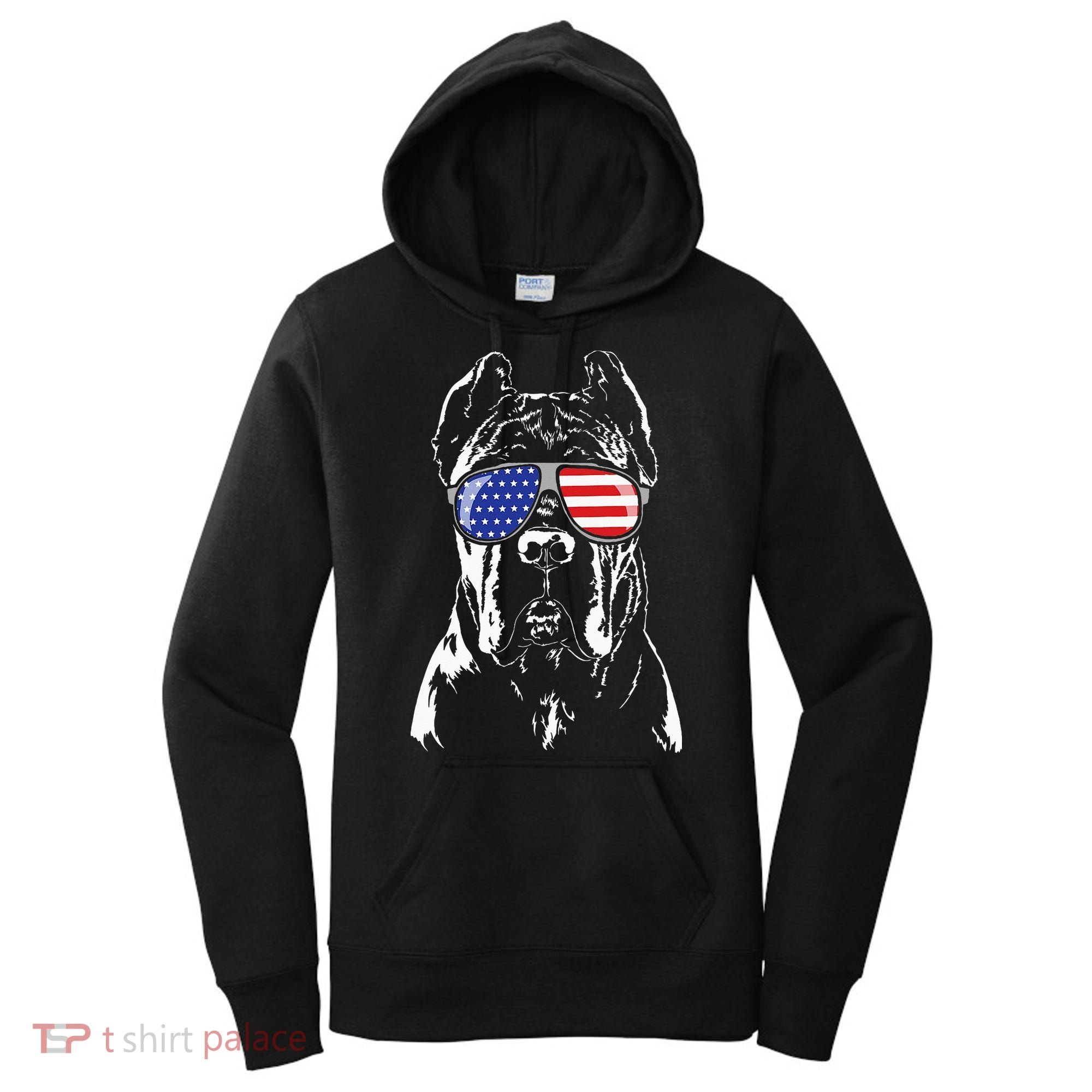 Proud Cane Corso American Flag Sunglasses Patriotic Dog Women's Hoodie