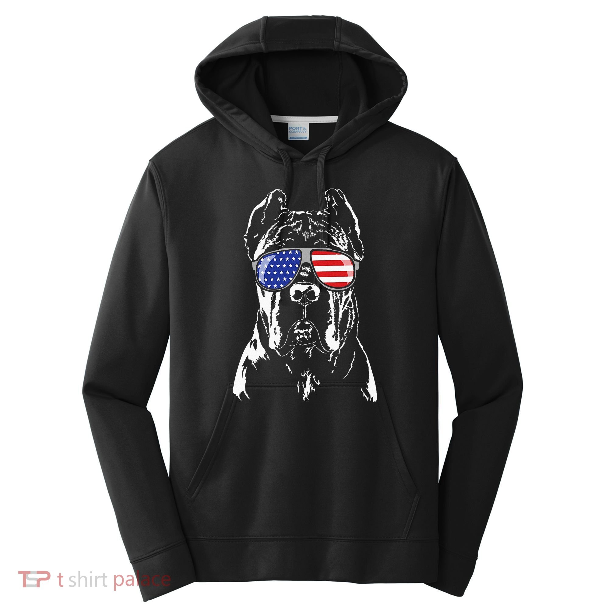 Proud Cane Corso American Flag Sunglasses Patriotic Dog Performance Fleece Hoodie