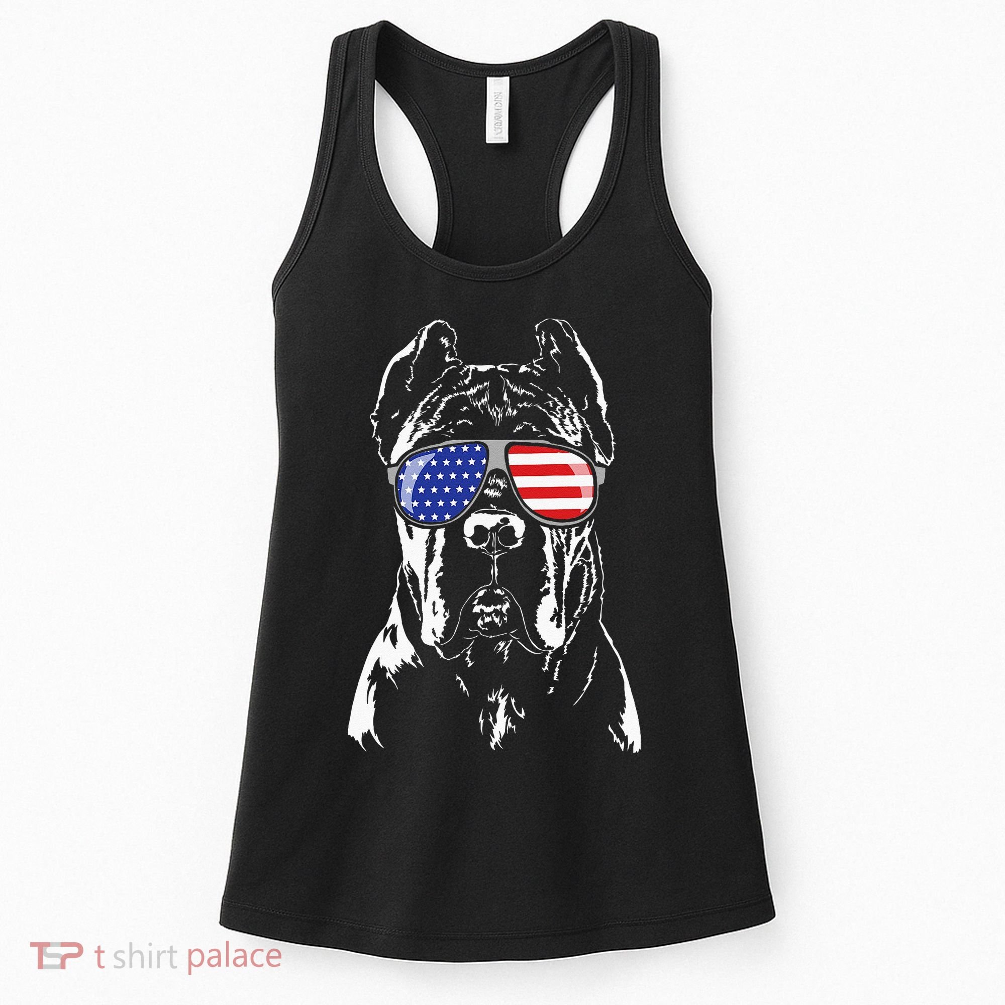 Proud Cane Corso American Flag Sunglasses Patriotic Dog Women's Tank Top