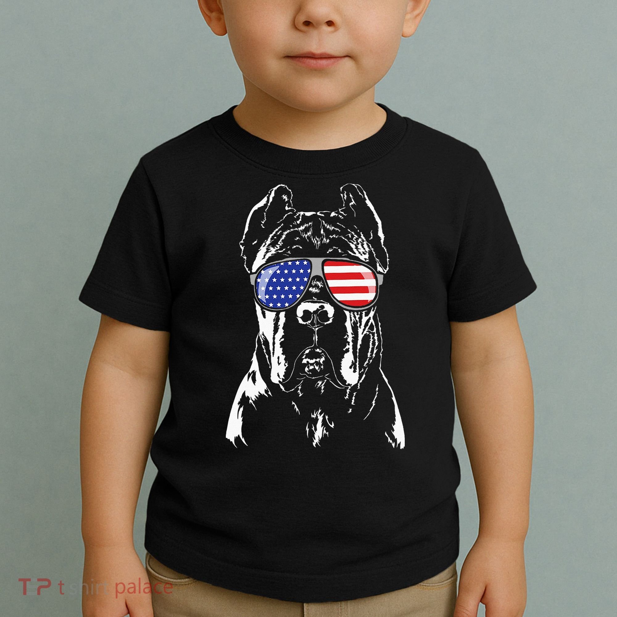 Proud Cane Corso American Flag Sunglasses Patriotic Dog Toddler T-Shirt