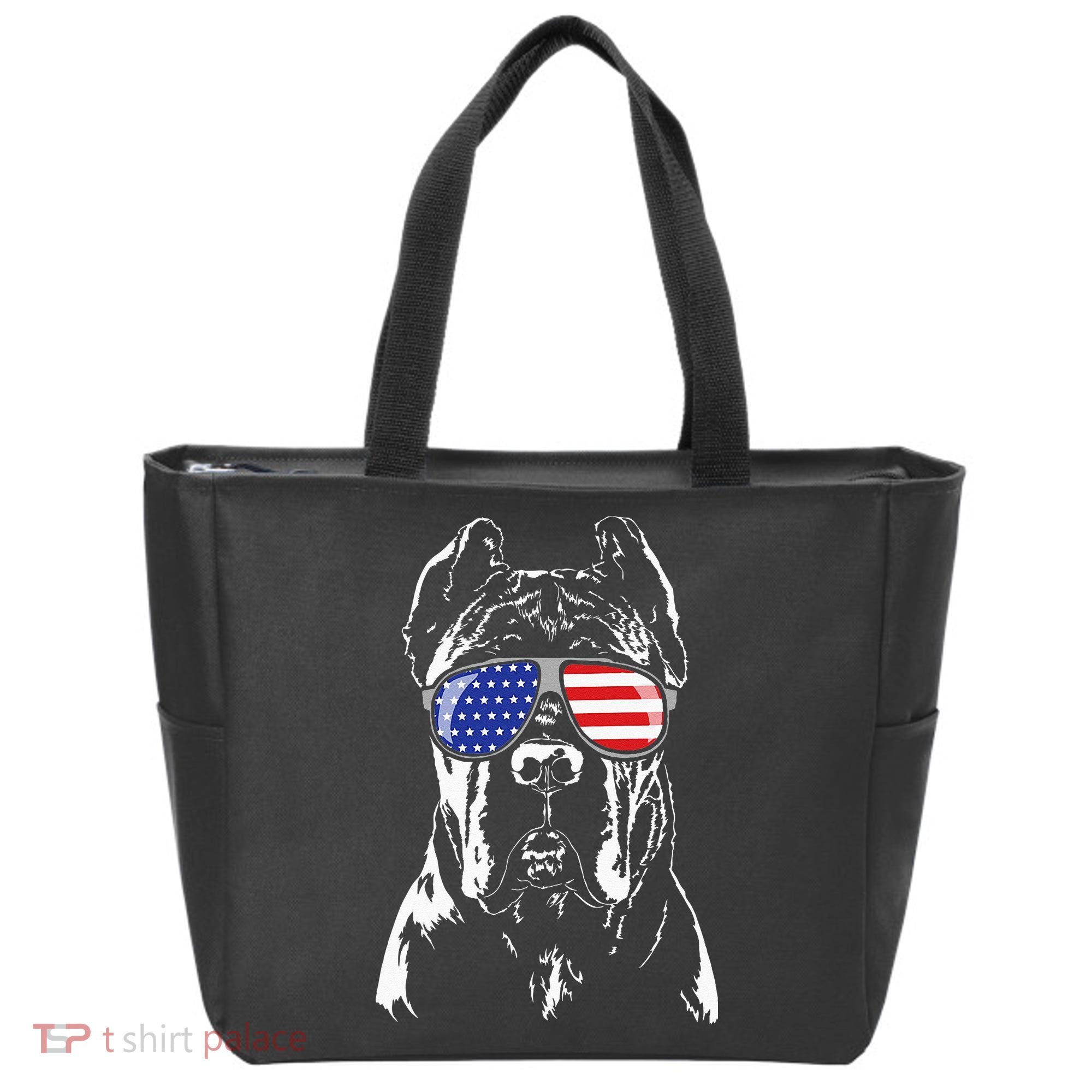 Proud Cane Corso American Flag Sunglasses Patriotic Dog Tote Bag