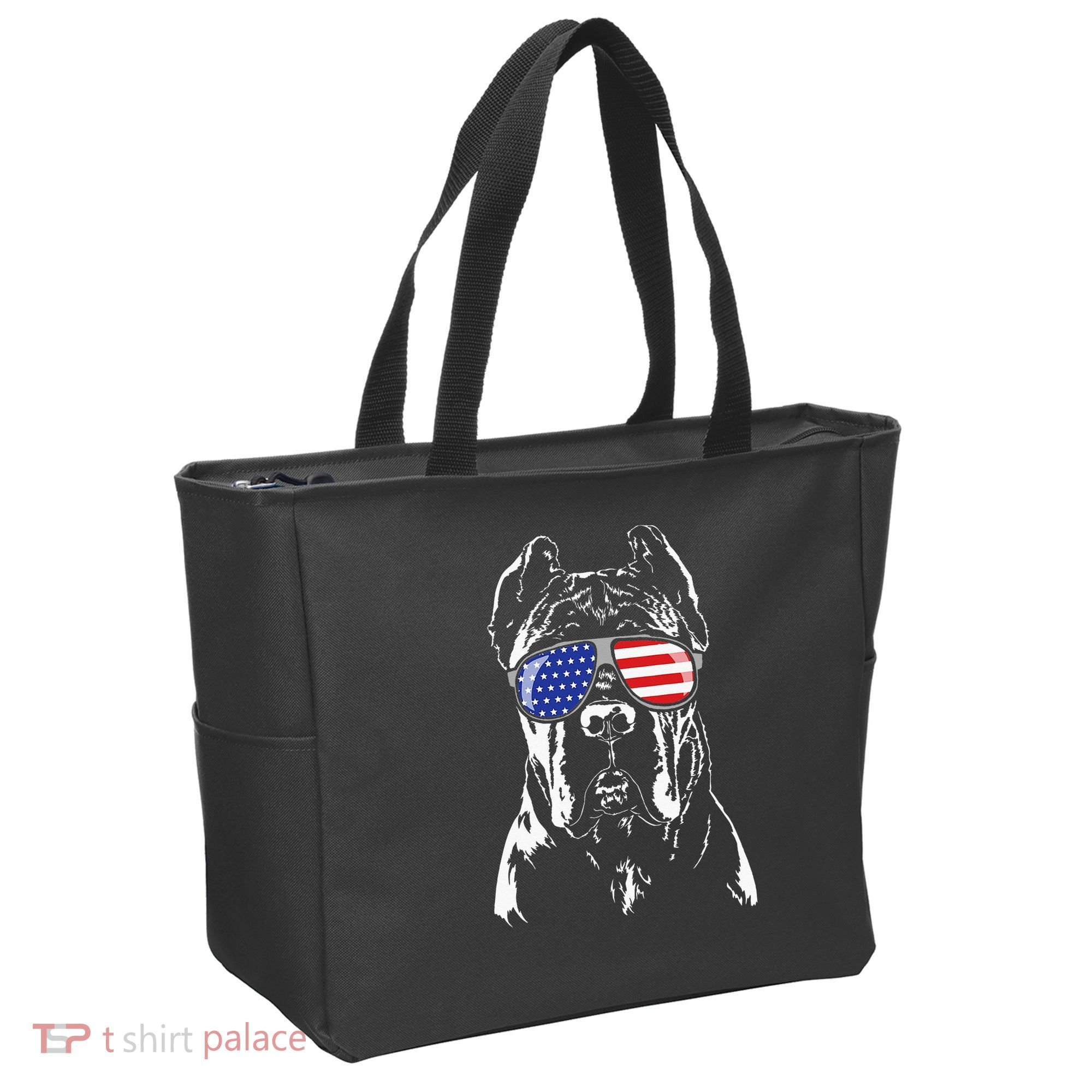 Proud Cane Corso American Flag Sunglasses Patriotic Dog Tote Bag