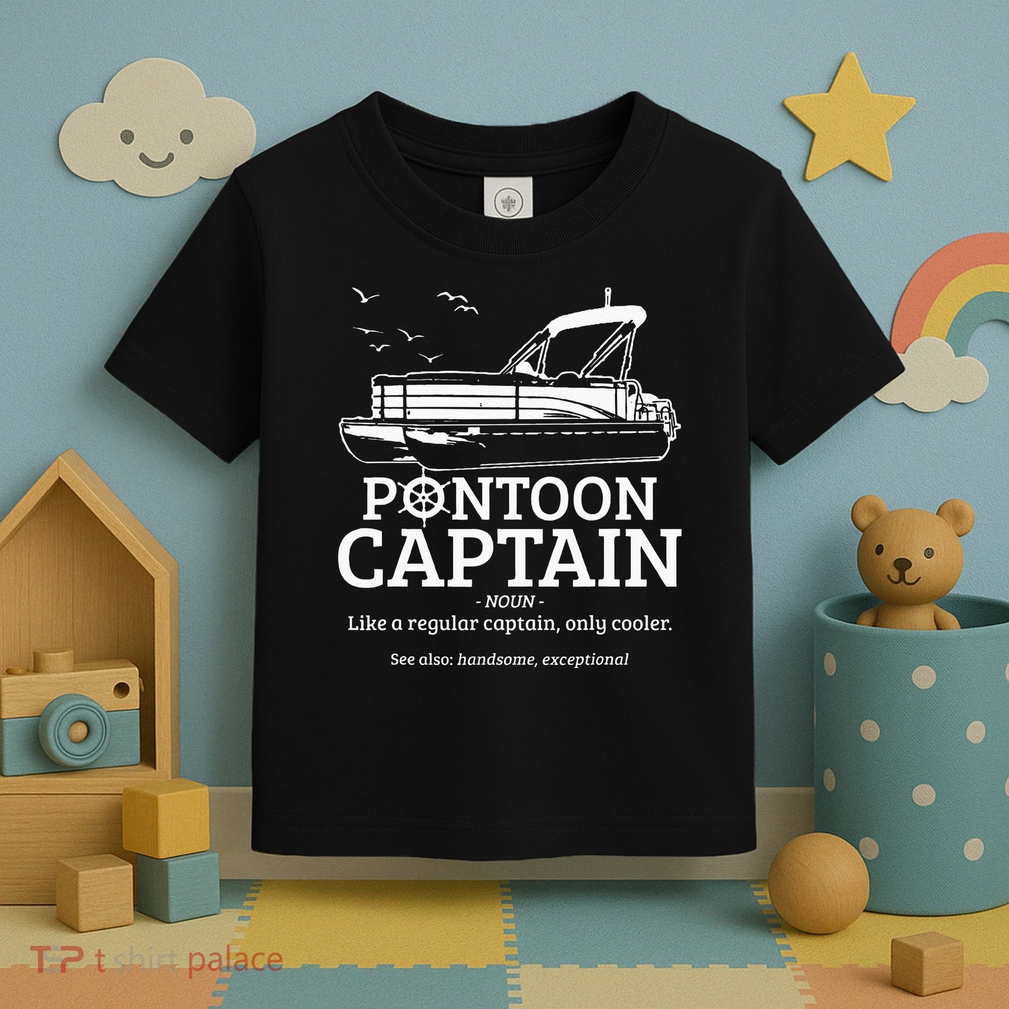 Pontoon Captain Definition Funny Pontoon Boat Boating Gift Toddler T-Shirt