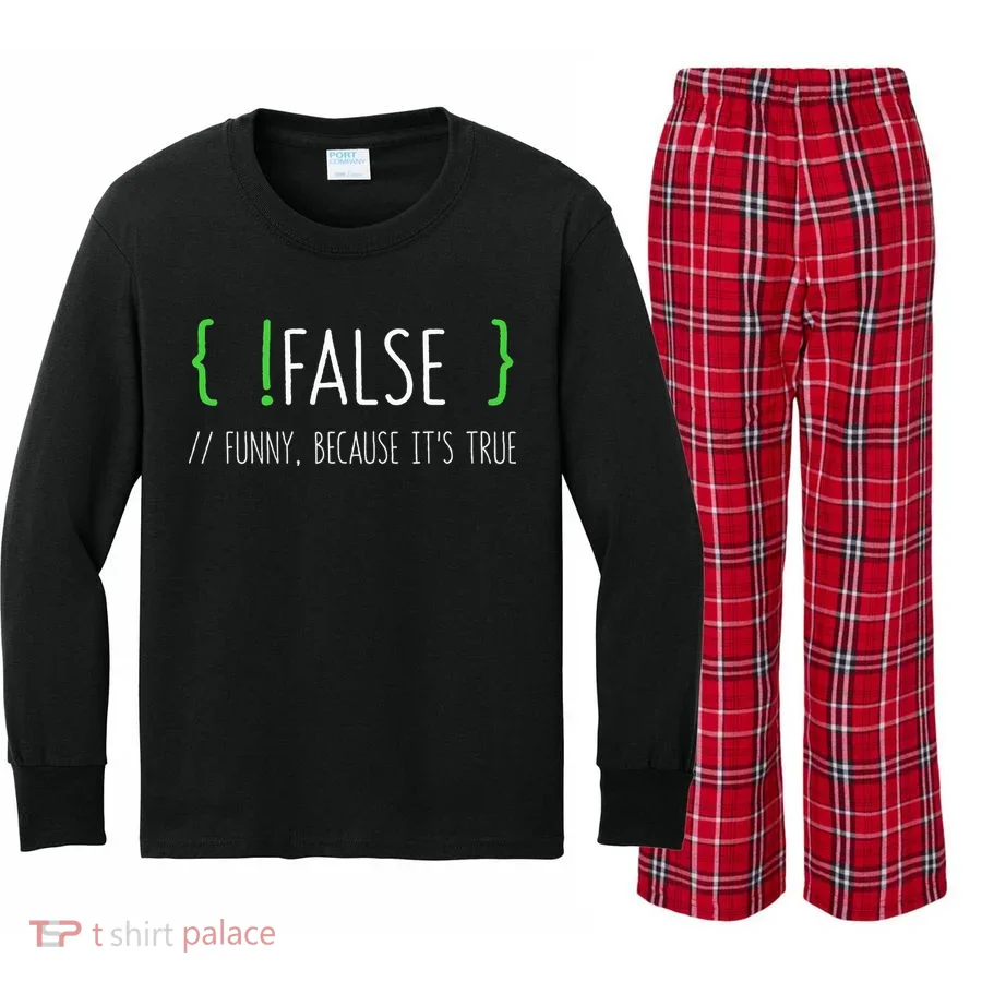 Programmer Computer Engineer Funny False Programming Coding Kids Long Sleeve Plaid Pajama Set