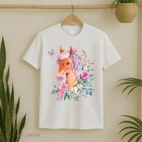 Pretty Colorful Flower Nature Horse T-Shirt thumb 2