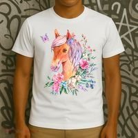 Pretty Colorful Flower Nature Horse T-Shirt thumb 3