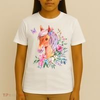 Pretty Colorful Flower Nature Horse T-Shirt thumb 4