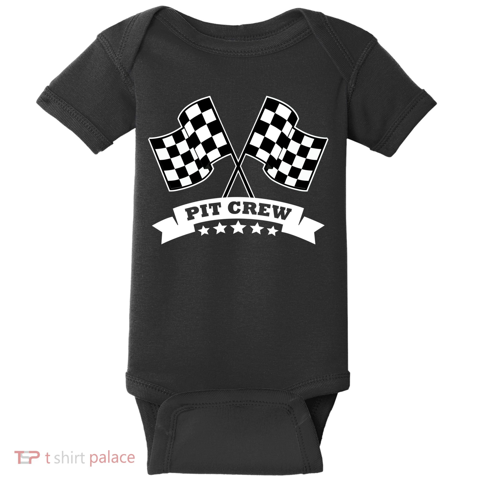 Pit Crew For Race Car Parties White Banner Baby Bodysuit