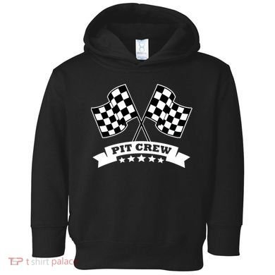 Pit Crew For Race Car Parties White Banner Toddler Hoodie