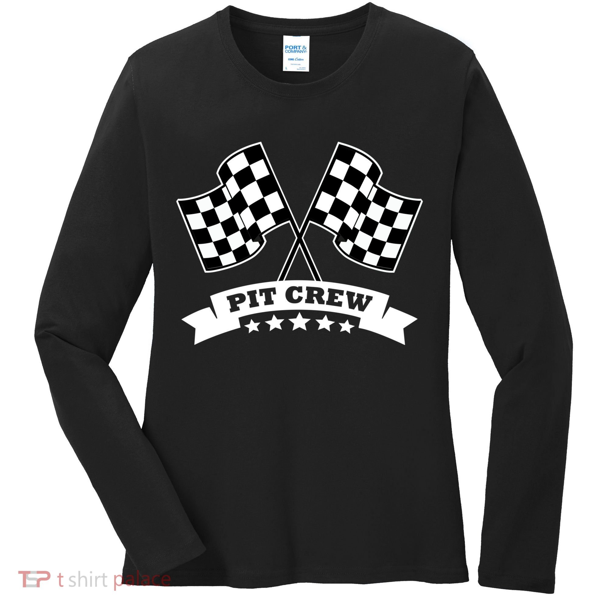 Pit Crew For Race Car Parties White Banner Women's Long Sleeve Shirt