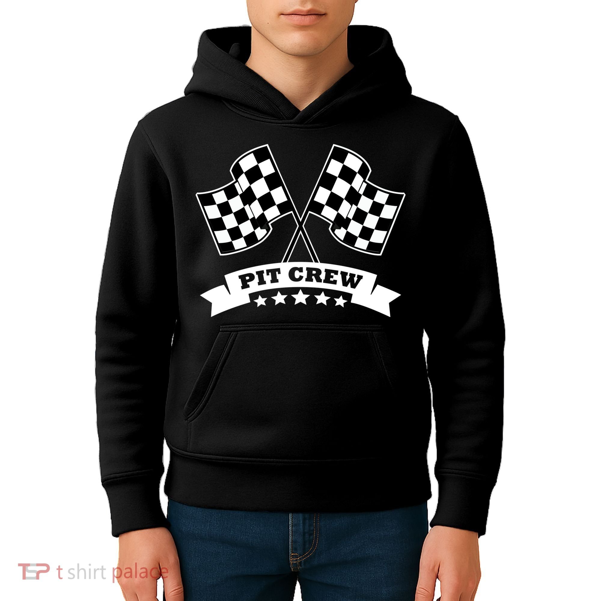 Pit Crew For Race Car Parties White Banner Kids Hoodie