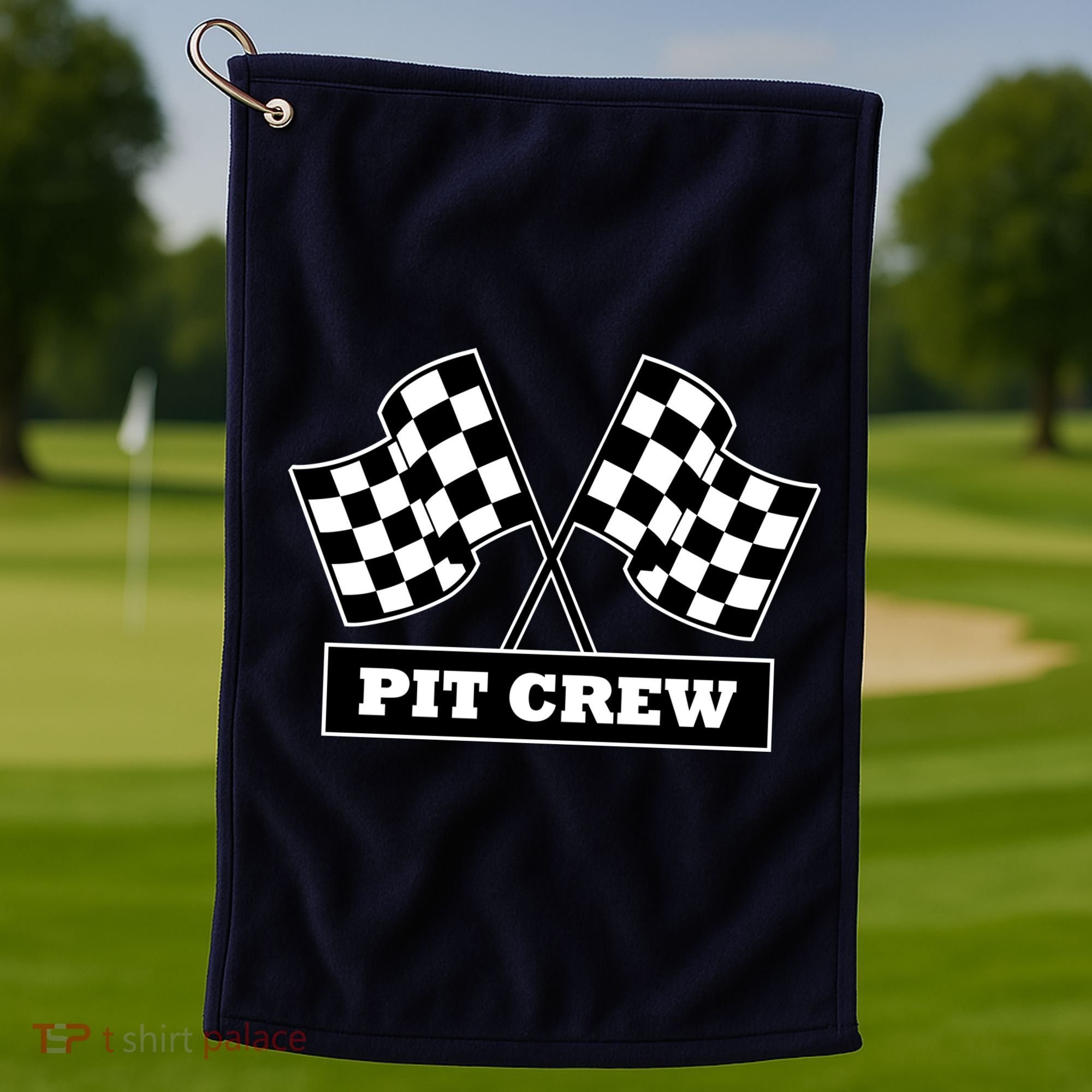 Pit Crew For Racing Party Parents Team Fast Cars Dark Golf Towel
