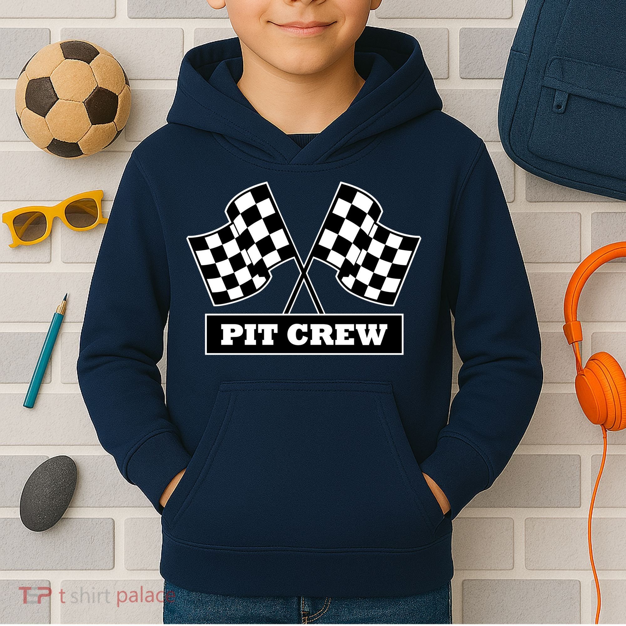 Pit Crew For Racing Party Parents Team Fast Cars Dark Kids Hoodie