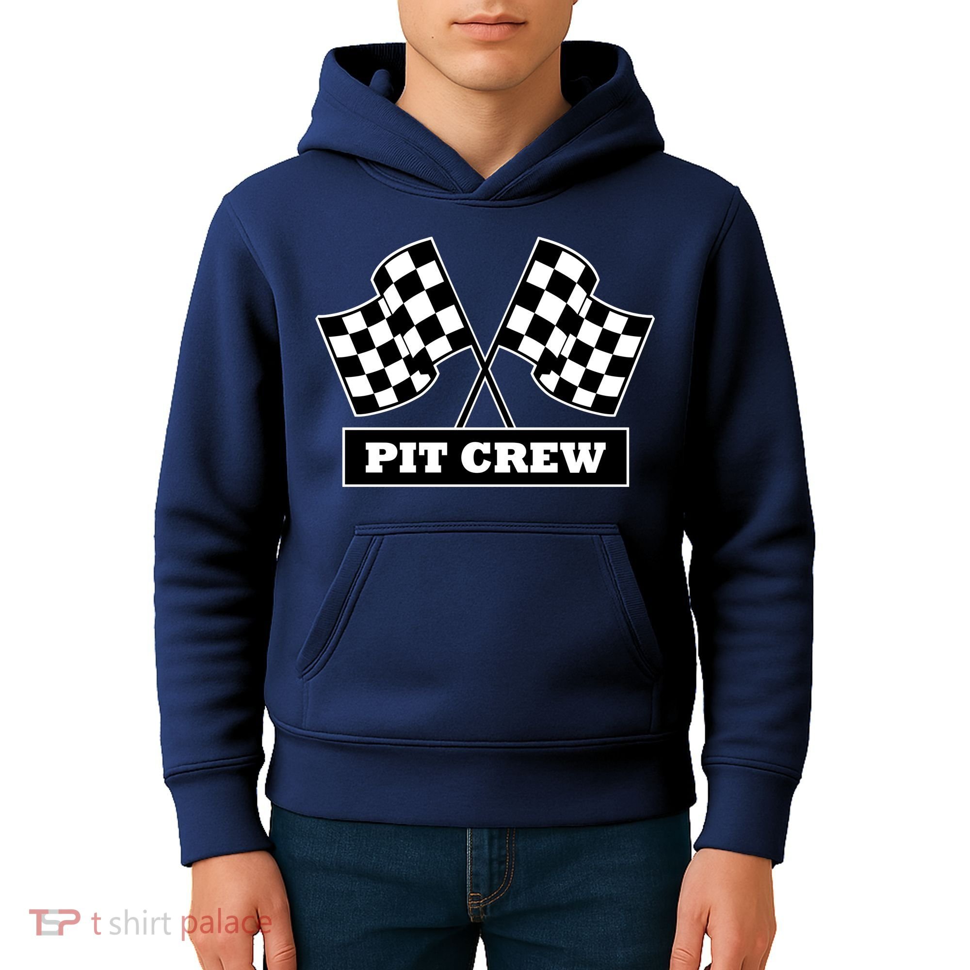 Pit Crew For Racing Party Parents Team Fast Cars Dark Kids Hoodie