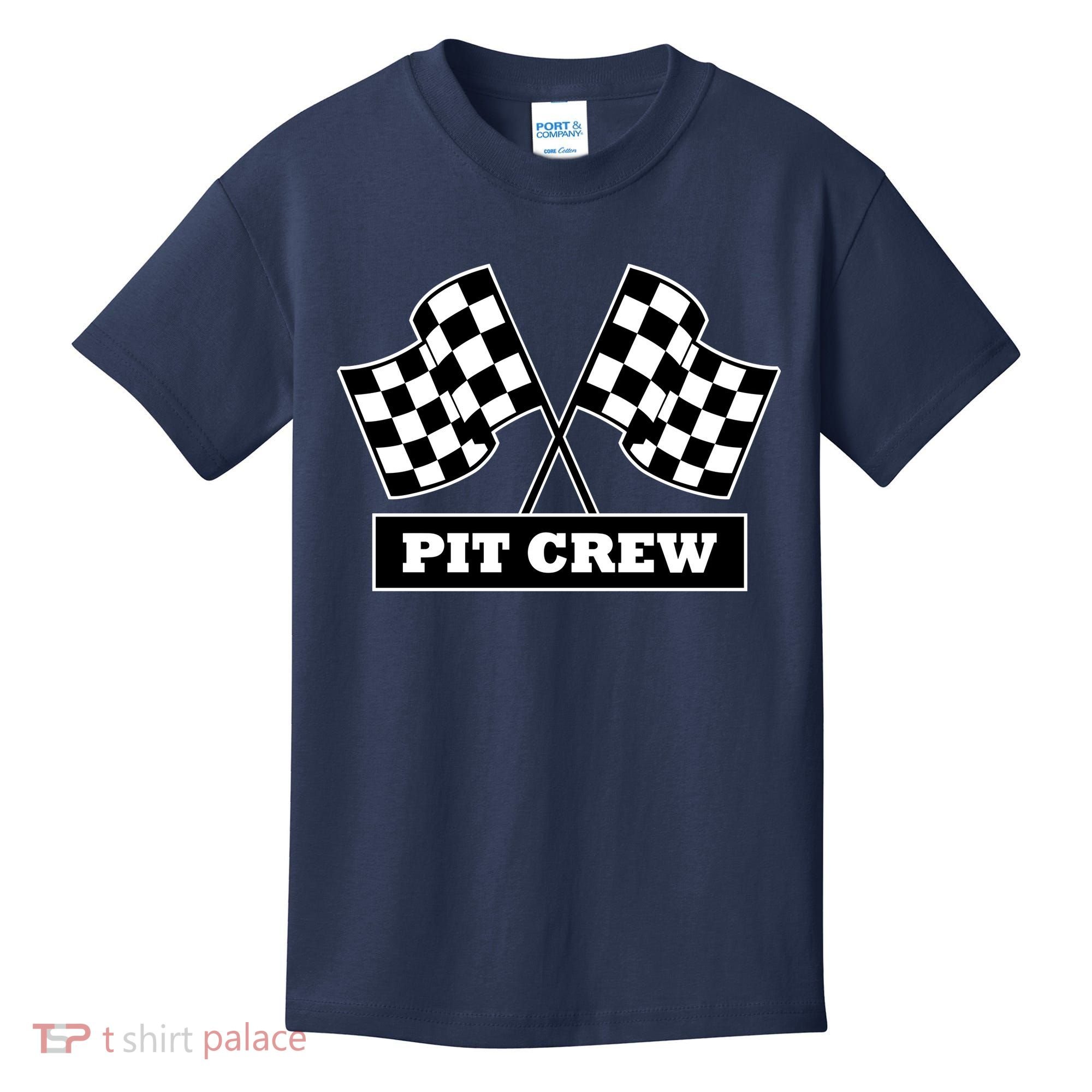 Pit Crew For Racing Party Parents Team Fast Cars Dark Kids T-Shirt
