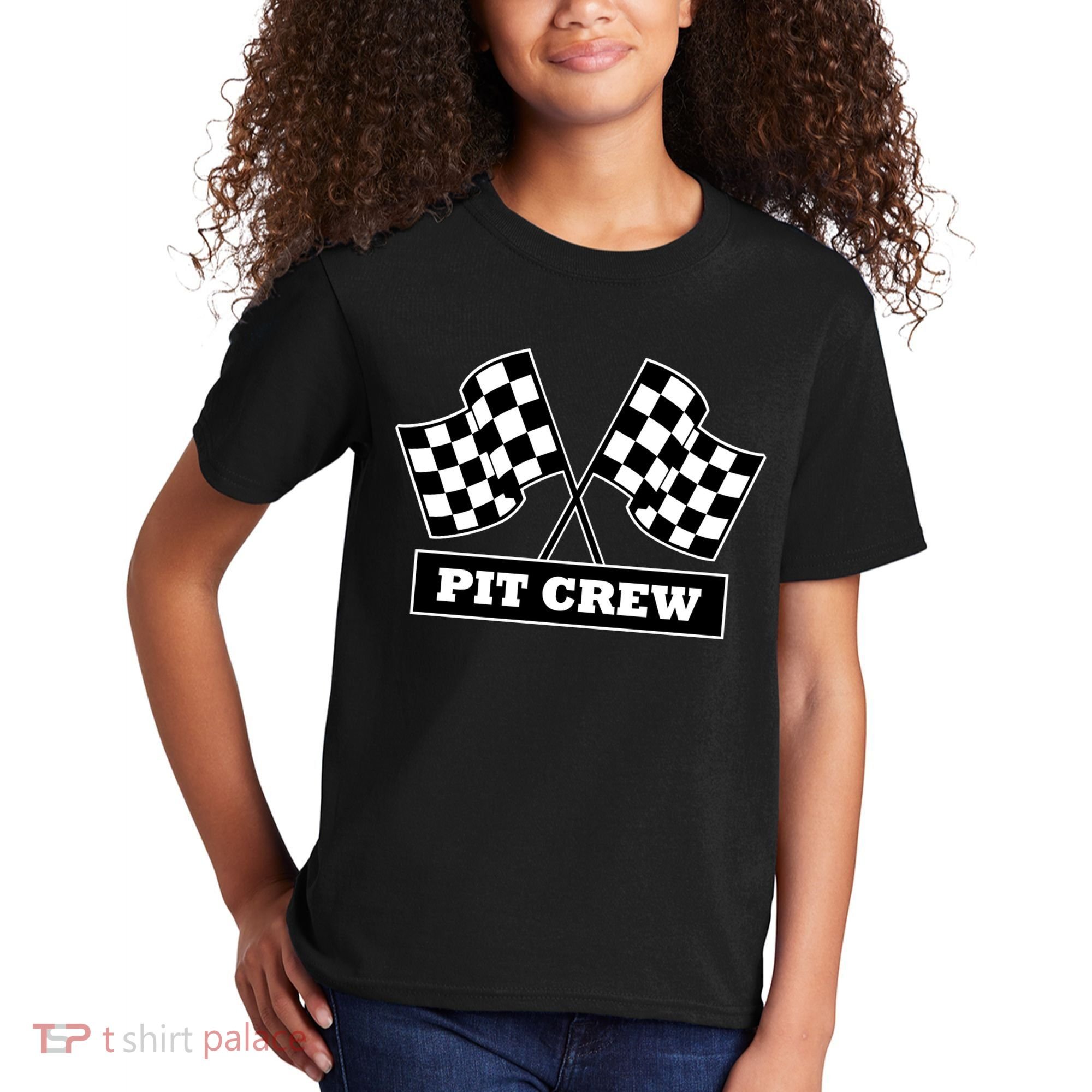 Pit Crew For Racing Party Parents Team Fast Cars Dark Kids T-Shirt
