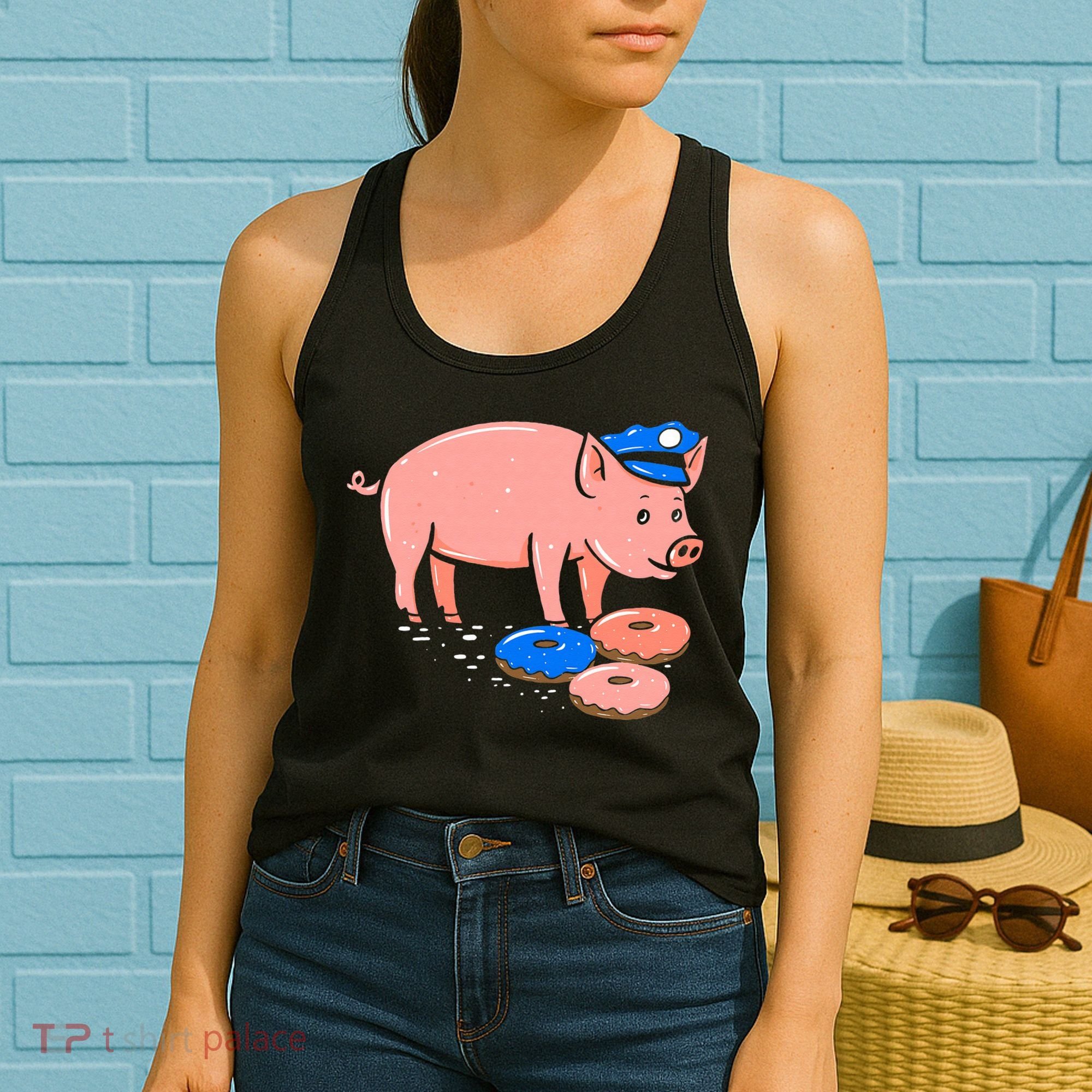 Pig Cop Funny Police Officer Doughnut Gift Women's Tank Top