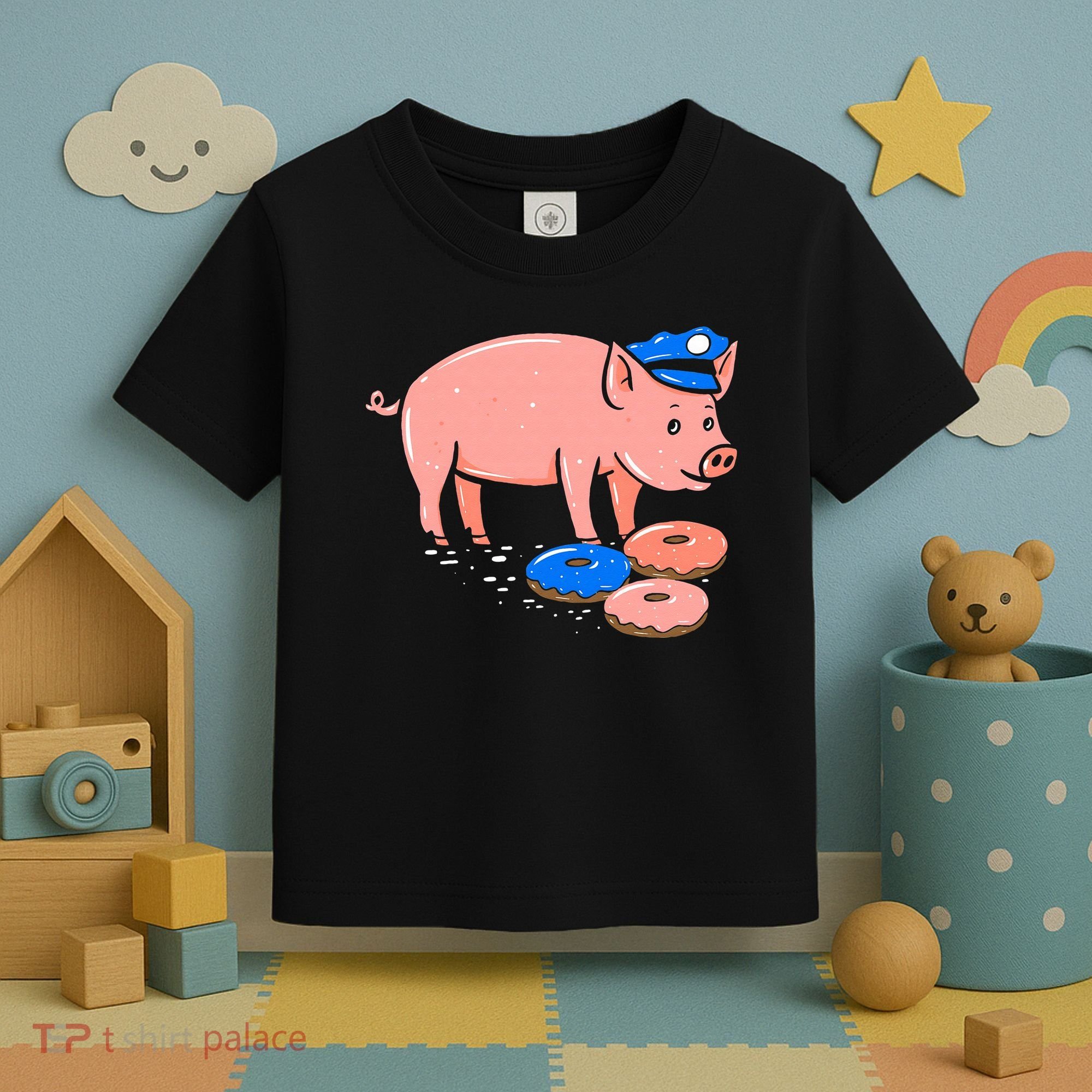 Pig Cop Funny Police Officer Doughnut Gift Toddler T-Shirt