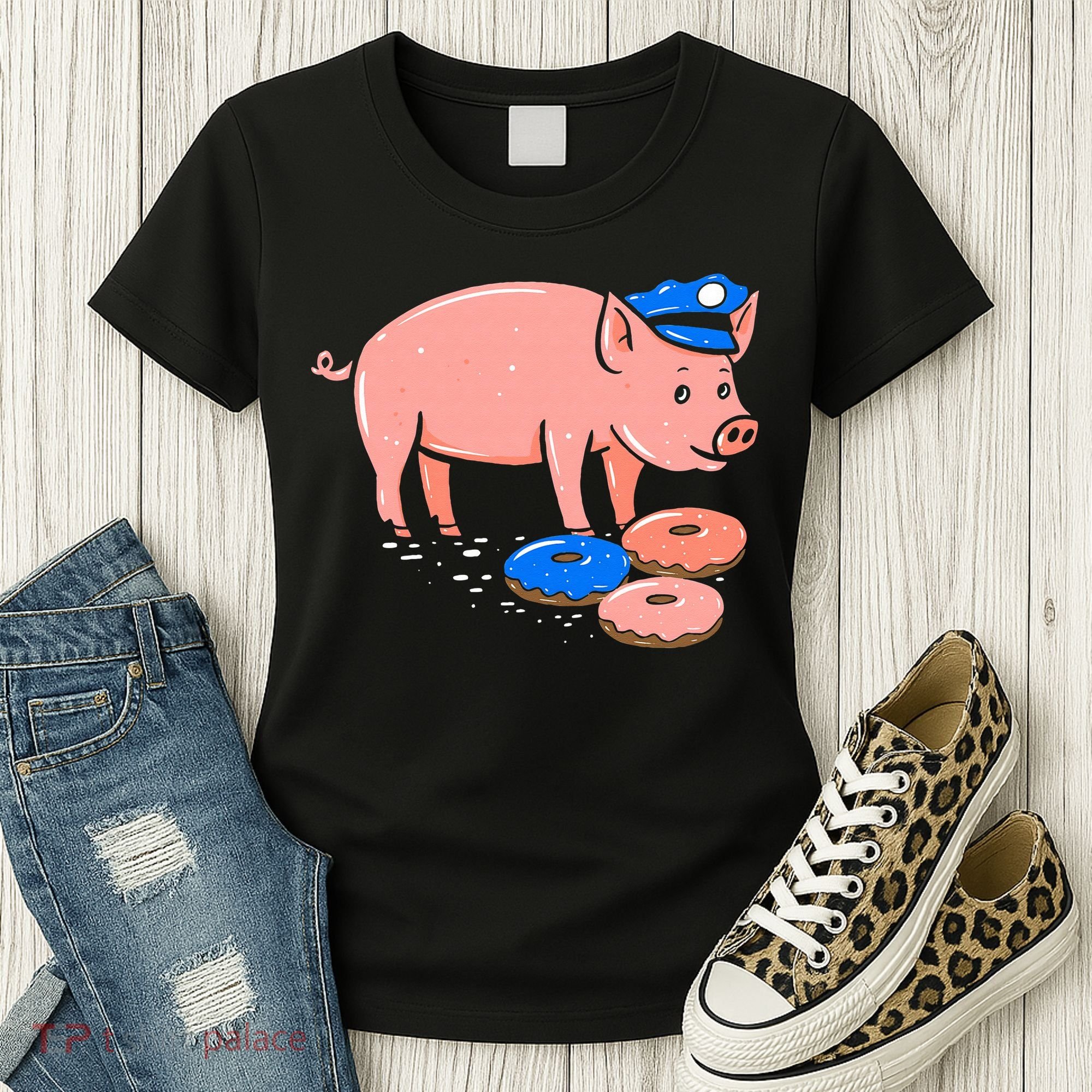 Pig Cop Funny Police Officer Doughnut Gift Women's T-Shirt